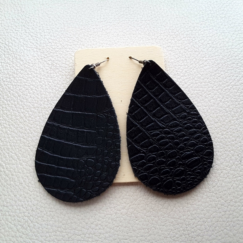 Textured Faux Leather Teardrop Earrings